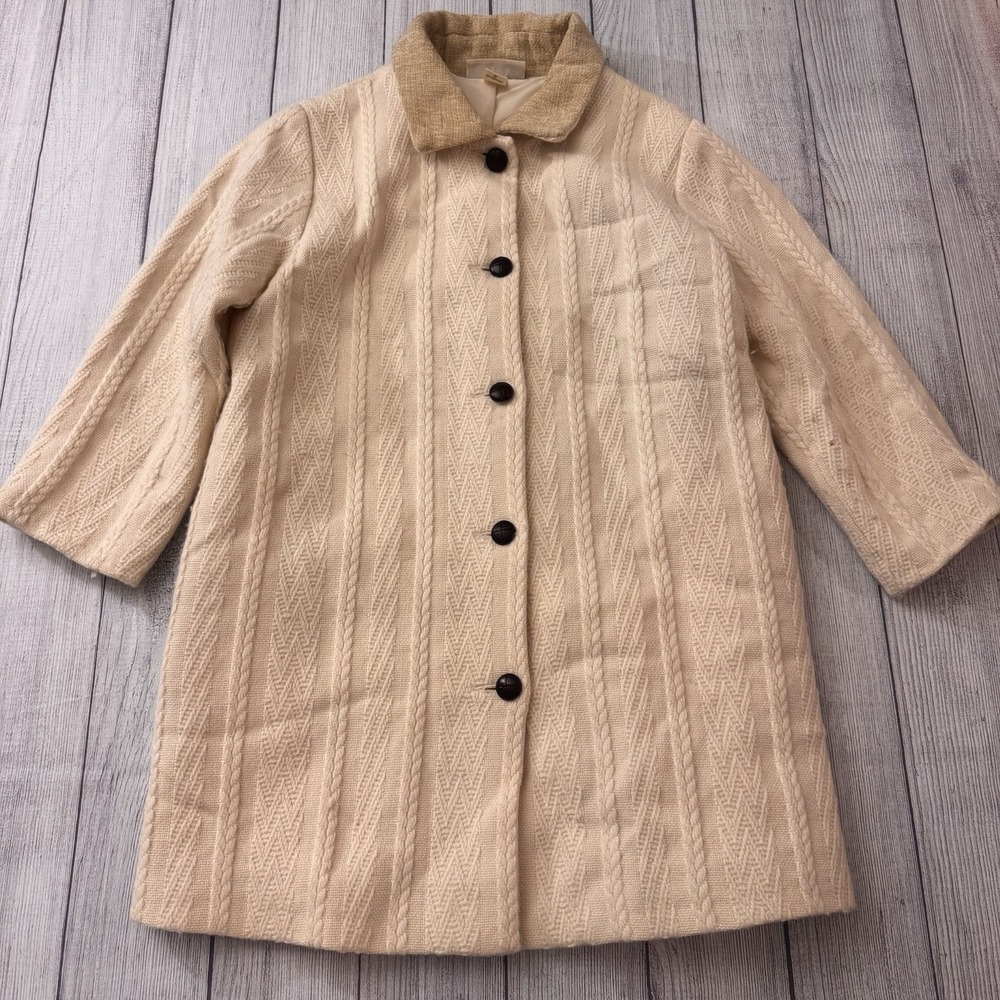 Boyne Valley Weavers Irish Wool Blend Knit‎ Coat Women's Size M Cream